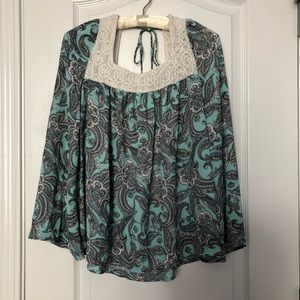 Love, FIRE Turquoise Paisley Boho Top Small